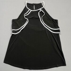Calvin Klein Halter Top Tank Ruffle Contrast Piping Black White Women's M NWT